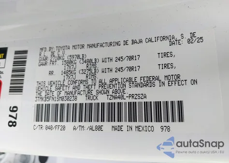 2025 Toyota Tacoma Sr5 z USA, uszkodzony, nr VIN 3TMKB5FN1SM030238